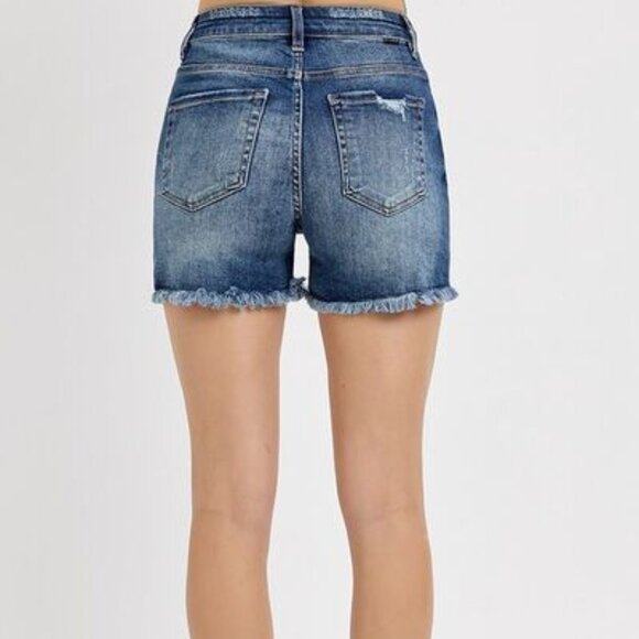 RISEN Distressed Raw Hem Denim Shorts for Women - Picture 3 of 3